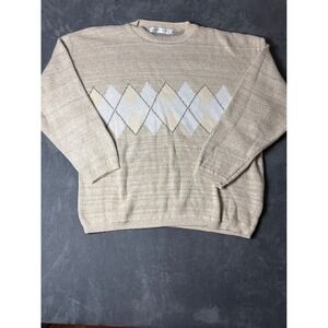 Geoffrey Beene Argyle Cotton Linen Sweater Tan Made